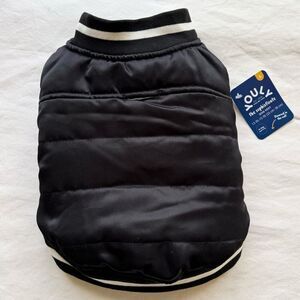 NWT Black Satin Pet Bomber Jacket striped cuffs size small